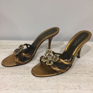 Via Spiga gold leather bejeweled sandal